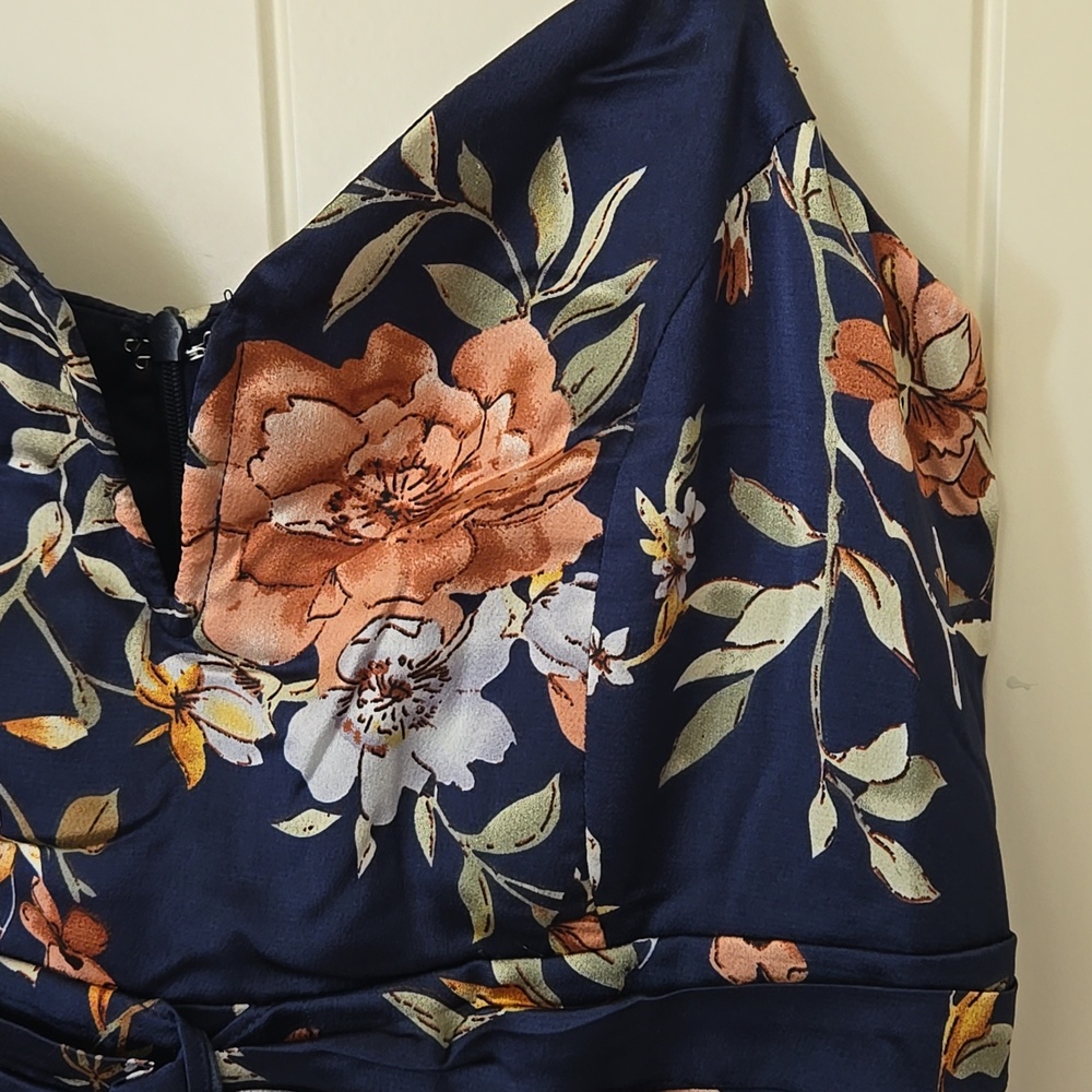 Lulus My Favorite Day Navy Blue Floral Print Satin Tulip Formal Midi Dress NEW - Picture 6 of 10